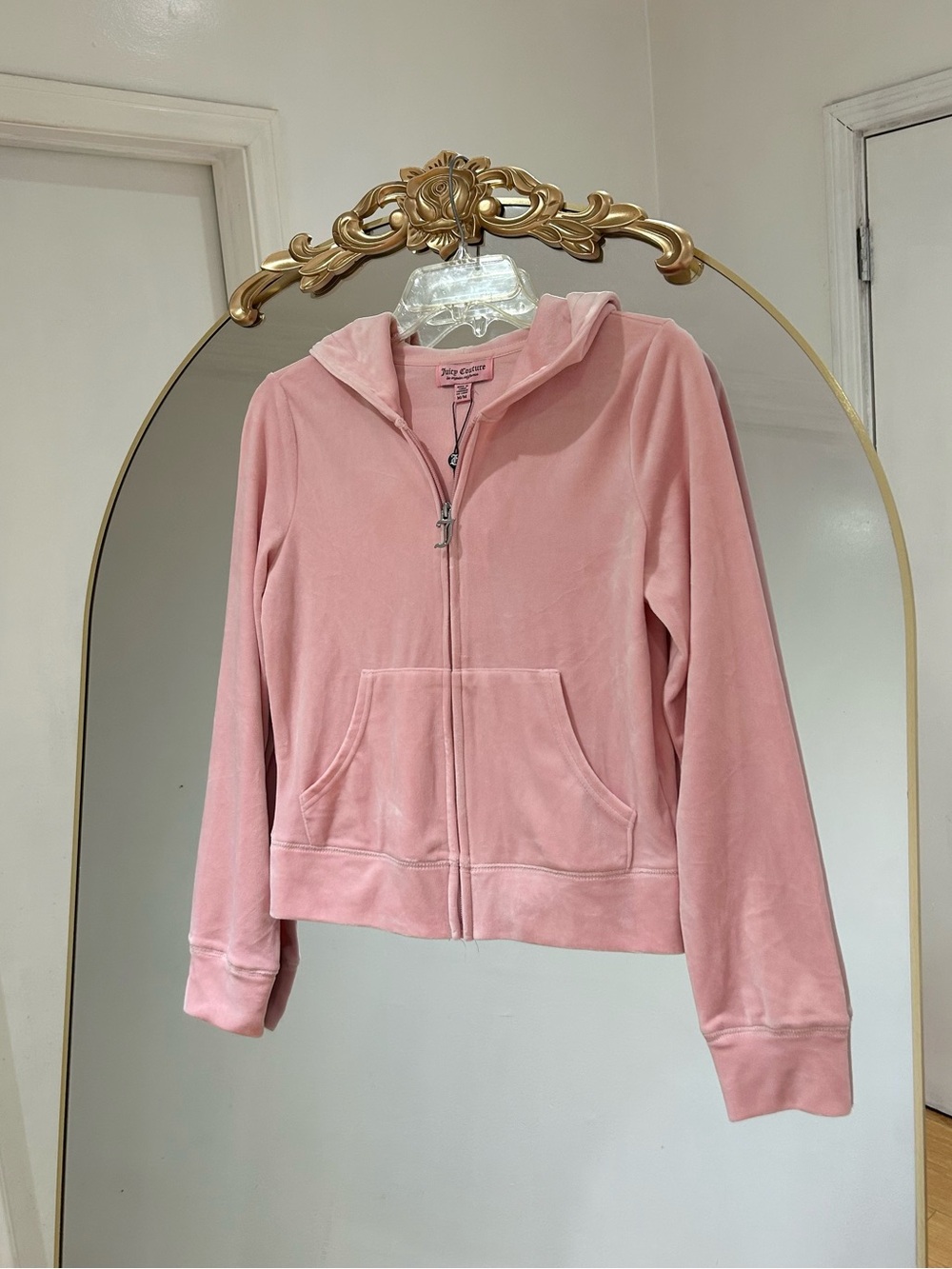 Juicy Couture Light Pink Velour Bling Zip-Up Hoodie in Whisper Pink, Size M, NWT